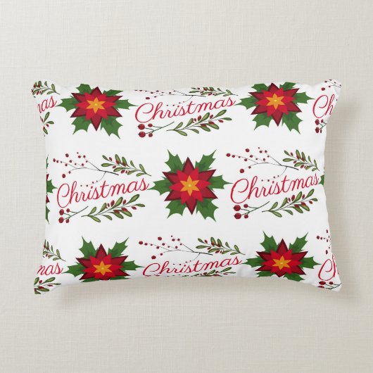 クリスマスフローラリース冬のパターンのフローレット穴 アクセントクッション (正面)