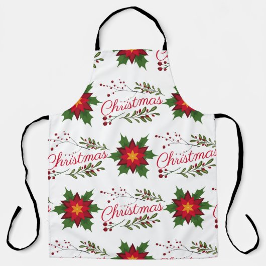 クリスマスフローラリース冬のパターンのフローレット穴 エプロン (正面)
