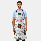 クリスマスフローラリース冬のパターンのフローレット穴 エプロン (着用した状態)