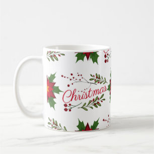クリスマスフローラリース冬のパターンのフローレット穴 コーヒーマグカップ