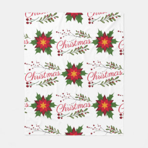 クリスマスフローラリース冬のパターンのフローレット穴 フリースブランケット