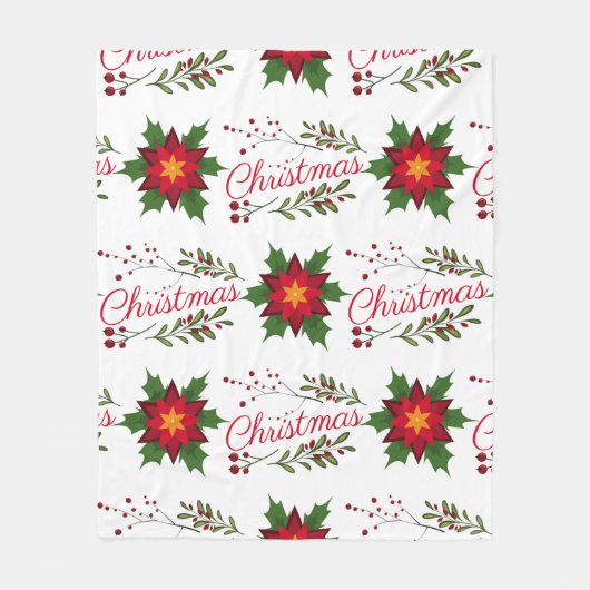クリスマスフローラリース冬のパターンのフローレット穴 フリースブランケット (正面)