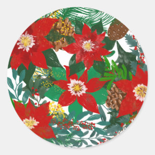 クリスマスフローラリーフアート ラウンドシール