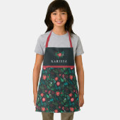 クリスマスフローラルパターかわいらしンガールズネームグリーン エプロン (インサイチュ)
