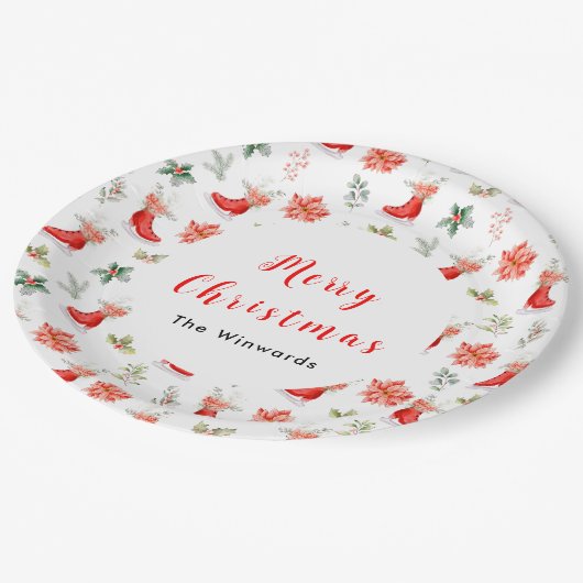 クリスマスフローラレッドアイスはメリークリスマスをスケート ペーパープレート (アングル)