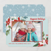 クリスマスフローラレッドアクアホリデーフォトカード シーズンカード (正面/裏面)