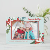 クリスマスフローラレッドアクアホリデーフォトカード シーズンカード (スタンド正面)