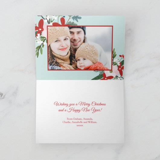 クリスマスフローラレッドアクアホリデーフォト シーズンカード (内部)