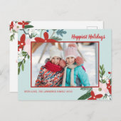 クリスマスフローラレッドアクアホリデーフォト シーズンポストカード (正面/裏面)