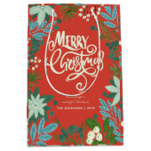 クリスマスフローラレッドクリスマスホリデー ミディアムペーパーバッグ (正面)