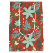 クリスマスフローラレッドクリスマスホリデー ミディアムペーパーバッグ (裏面)