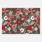 クリスマスフローラレッドグリーンベリー ラッピングペーパーシート (正面)
