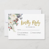 クリスマスフローラロマンチックな結婚式RSVPカード 出欠カード (正面)