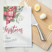 クリスマスフローラ世界のキャンドルボウへの喜び キッチンタオル (四つ折り)