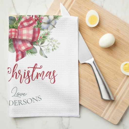 クリスマスフローラ世界のキャンドルボウへの喜び キッチンタオル (四つ折り)