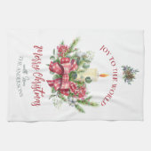 クリスマスフローラ世界のキャンドルボウへの喜び キッチンタオル (横)