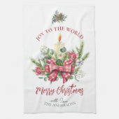 クリスマスフローラ世界のキャンドルボウへの喜び キッチンタオル (縦)