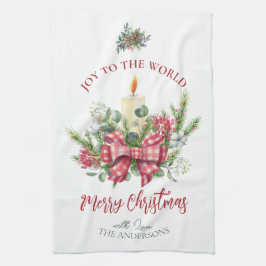 クリスマスフローラ世界のキャンドルボウへの喜び キッチンタオル