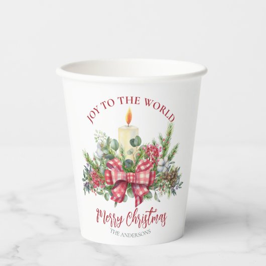 クリスマスフローラ世界のキャンドルボウへの喜び 紙コップ (正面)