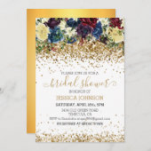 クリスマスフローラ冬ブライダルシャワー金ゴールド 招待状 (正面/裏面)