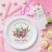 クリスマスフローラ喜び世界への松のコーン弓 ペーパープレート (パーティー)