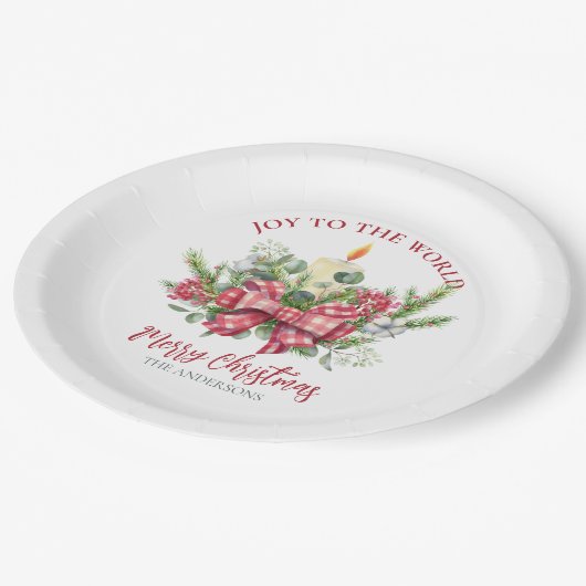 クリスマスフローラ喜び世界への松のコーン弓 ペーパープレート (アングル)