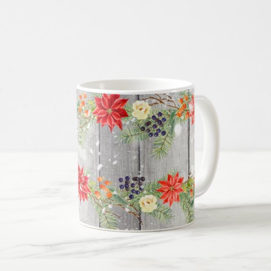 クリスマスフローラ木製の板 コーヒーマグカップ (正面右)