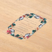 クリスマスフローラ澄んリーフ結婚のアクリル アクリル招待状 (レイダウン)