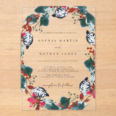 クリスマスフローラ澄んリーフ結婚のアクリル アクリル招待状 (正面)