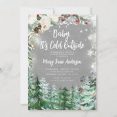 クリスマスフローラ白い雪片ジェンダー表示 招待状 (正面)