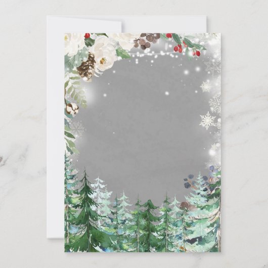 クリスマスフローラ白い雪片ジェンダー表示 招待状 (裏面)