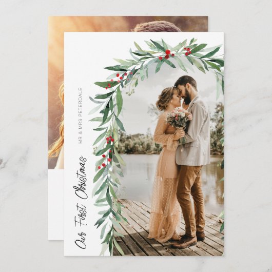 クリスマスフローラ結婚の祝日の発表 サンキューカード (正面/裏面)