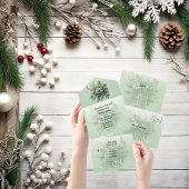 クリスマスフローラ結婚の緑 オールインワン招待状