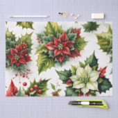 クリスマスフローラ緑と赤 薄葉紙 (クラフト)
