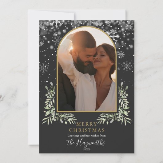 クリスマスフローラ緑の金ゴールドアーチ写真 シーズンカード (正面)