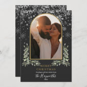 クリスマスフローラ緑の金ゴールドアーチ写真 シーズンカード (正面/裏面)