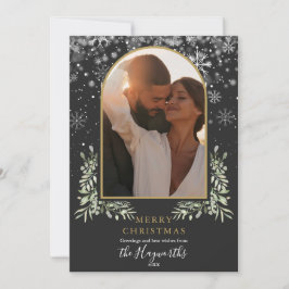 クリスマスフローラ緑の金ゴールドアーチ写真 シーズンカード