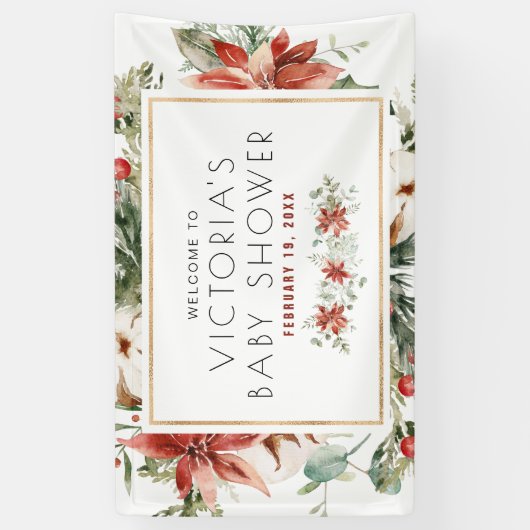 クリスマスフローラ緑 |赤ちゃんシャワーへようこそ 横断幕 (縦)