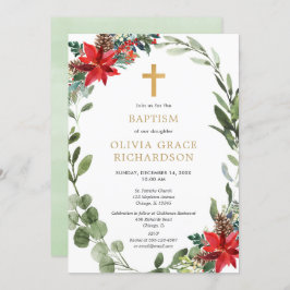 クリスマスフローラ赤い緑のリースバプテスマ 招待状