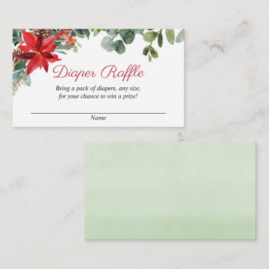 クリスマスフローラ赤ちゃんシャワーおむつラッフルカード エンクロージャーカード (正面/裏面)