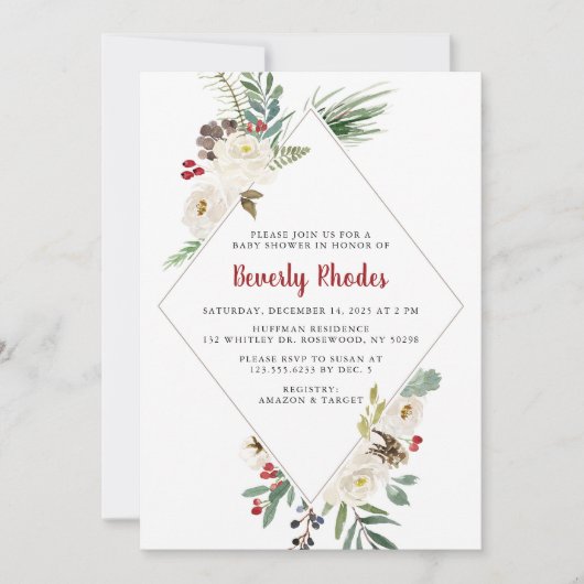 クリスマスフローラ赤ちゃんシャワー 招待状 (正面)