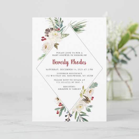 クリスマスフローラ赤ちゃんシャワー 招待状 (スタンド正面)