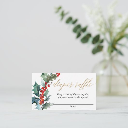 クリスマスフローラ赤グリーン金ゴールドおむつラッフル エンクロージャーカード (スタンド正面)