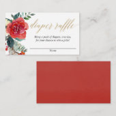 クリスマスフローラ赤グリーン金ゴールドおむつラッフル エンクロージャーカード (正面/裏面)