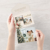 クリスマスフローラ金ゴールドうれしそうな数々の文字 – 写真 オールインワン招待状 (貼ってはがせる)