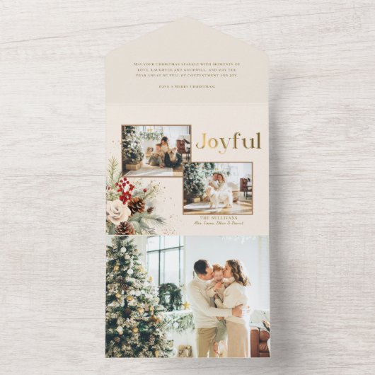 クリスマスフローラ金ゴールドうれしそうな数々の文字 – 写真 オールインワン招待状 (内側)