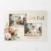 クリスマスフローラ金ゴールドうれしそうな数々の文字 – 写真 三つ折りクリスマスカード (カバー)