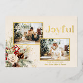 クリスマスフローラ金ゴールドうれしそうな文字2 – 写真 箔シーズンカード (正面)