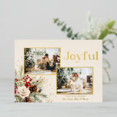 クリスマスフローラ金ゴールドうれしそうな文字2 – 写真 箔シーズンカード (立ち正面)