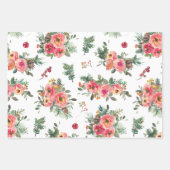 クリスマスフローラ&パインパターン | ウィンターホリデー ラッピングペーパーシート (正面2)